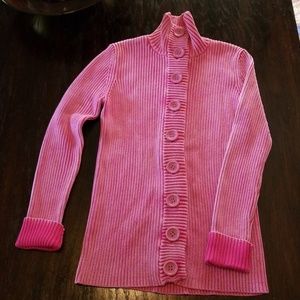 Thick weave Long Pink Cardigan Sweater